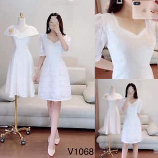 Váy trắng tay bồng hàng thiết kế v1068