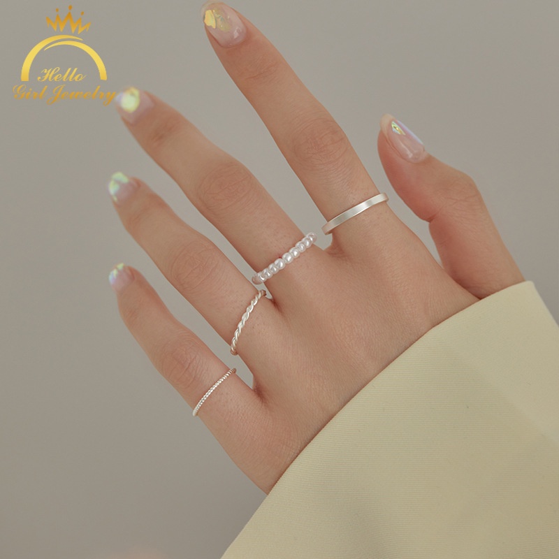 Bộ 4 nhẫn đính ngọc trai nhân tạo thanh lịch cho nữ