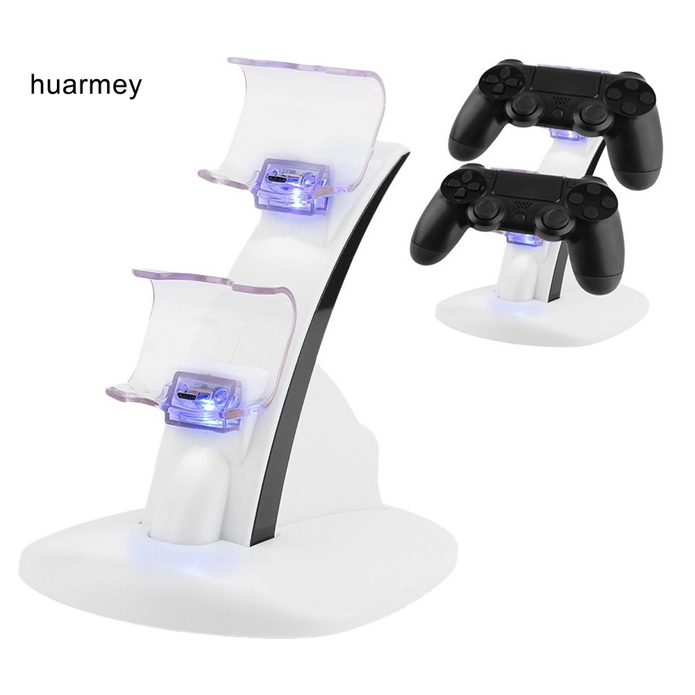 ♗HU Portable Dual Slots Controller Charger Dock Station Stand for PlayStation PS4