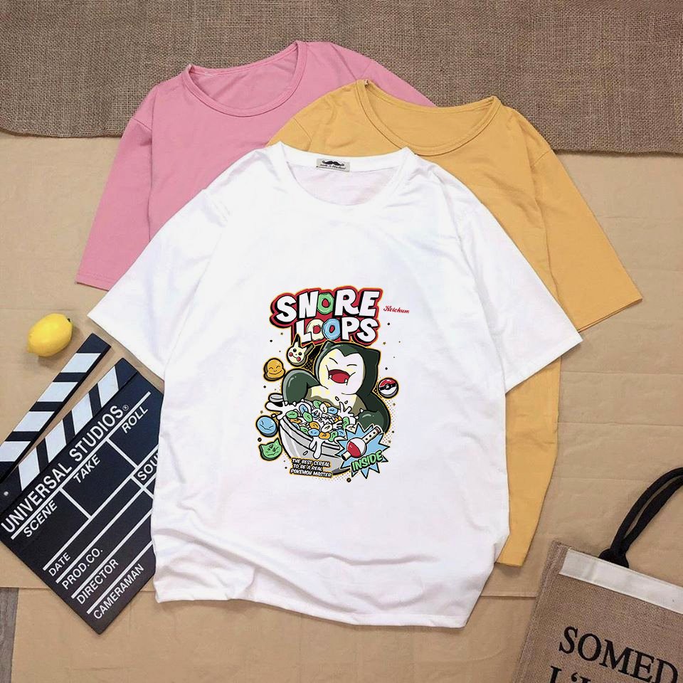 Áo thun tay lỡ unisex form rộng họa tiết hoạt hình vải dày mịn 20N1271