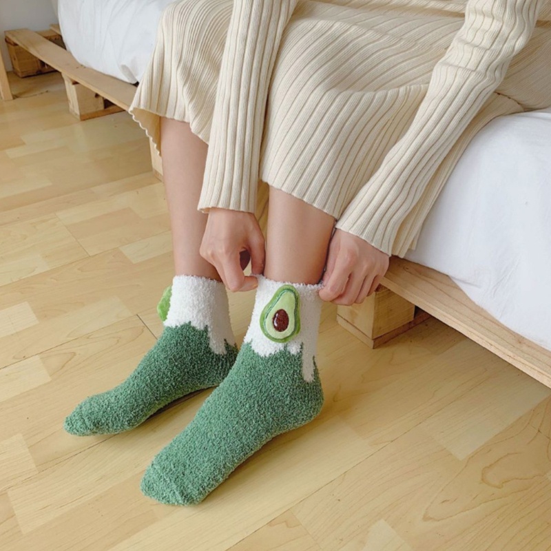 Vớ Nhung San Hô In Hình Trái Cây Hoạt Hình 3d Ấm Áp