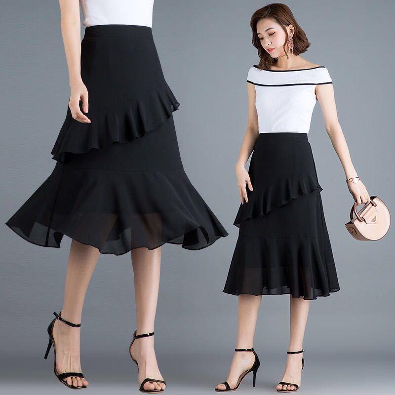 Chân Váy Voan Dài Lưng Cao Viền Bèo Họa Tiết Hoa Mẫu Mới Thời Trang Xuân Hè Dành Cho Nữ 2021