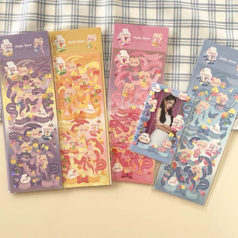 Sticker Hello rabbit-bear_ hình dán trang trí top,card