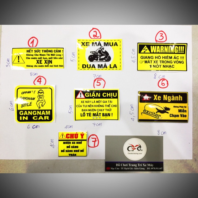 Gía sỉ Tem decal cảnh báo chú ý trang trí xe máy dán mọi chỗ