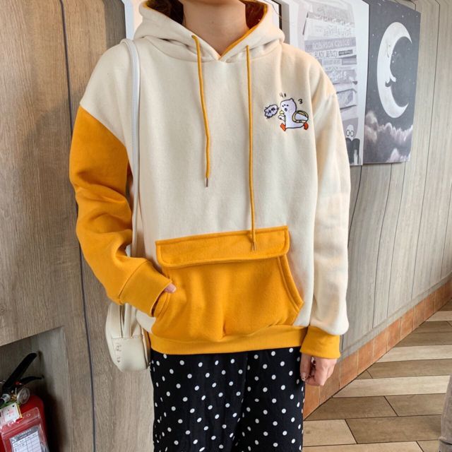 Áo hoodie túi hộp phối cute form rộng unisex | BigBuy360 - bigbuy360.vn
