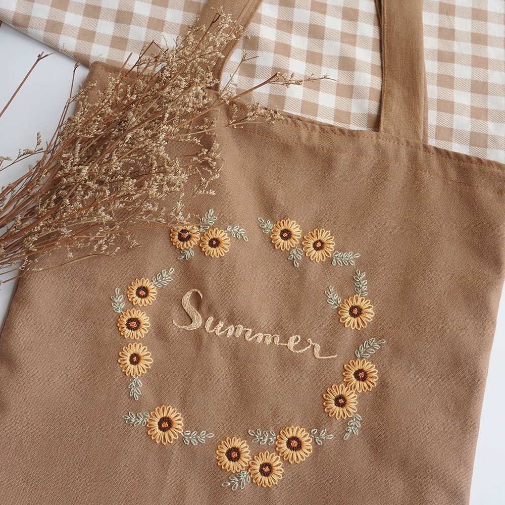 Túi tote vải linen đeo vai handmade thêu tay