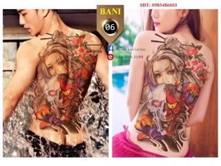 Xăm dán full lưng cô gái thổi sáo 24