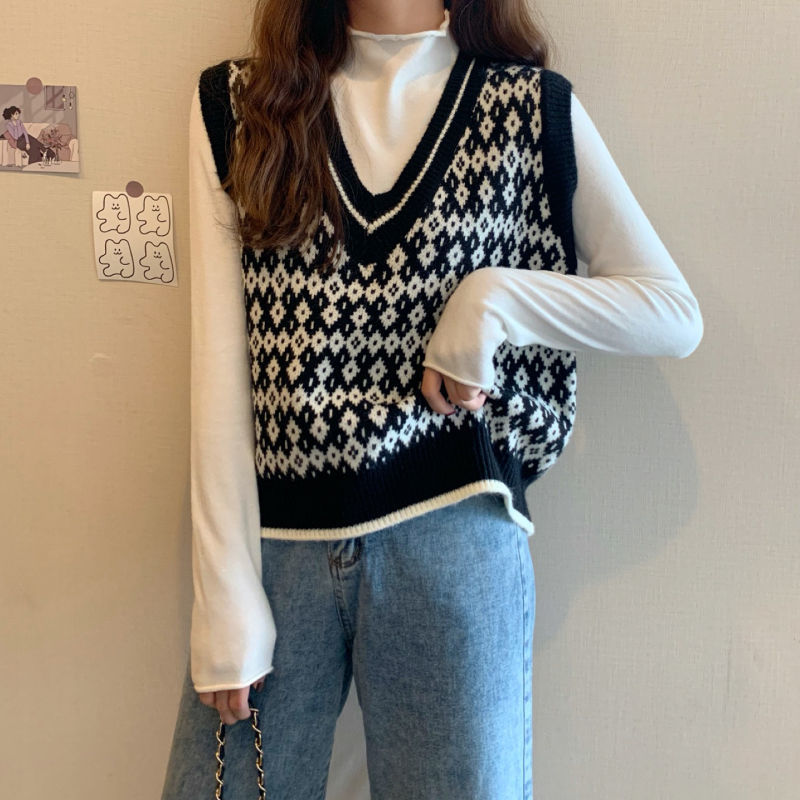 Áo sweater không tay cổ chữ V dáng rộng phong cách thời trang Hàn dành cho phái đẹp | BigBuy360 - bigbuy360.vn