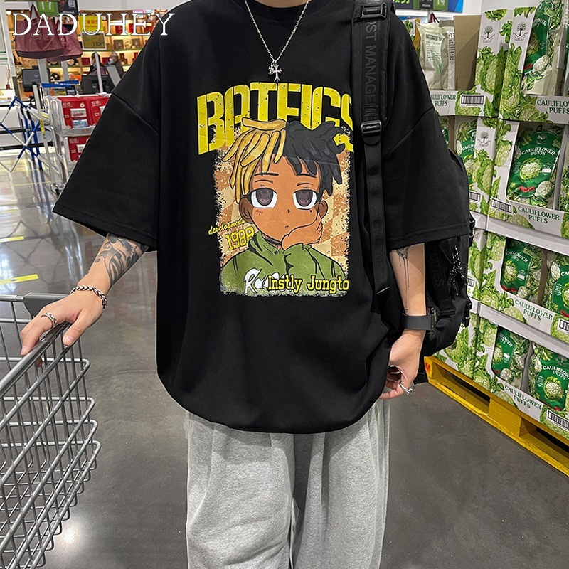 DaDuHey Men's Summer American Retro Fashion Brand Short Sleeve T-shirt Loose Hip Hop High Street Fashion Boys T-shirt