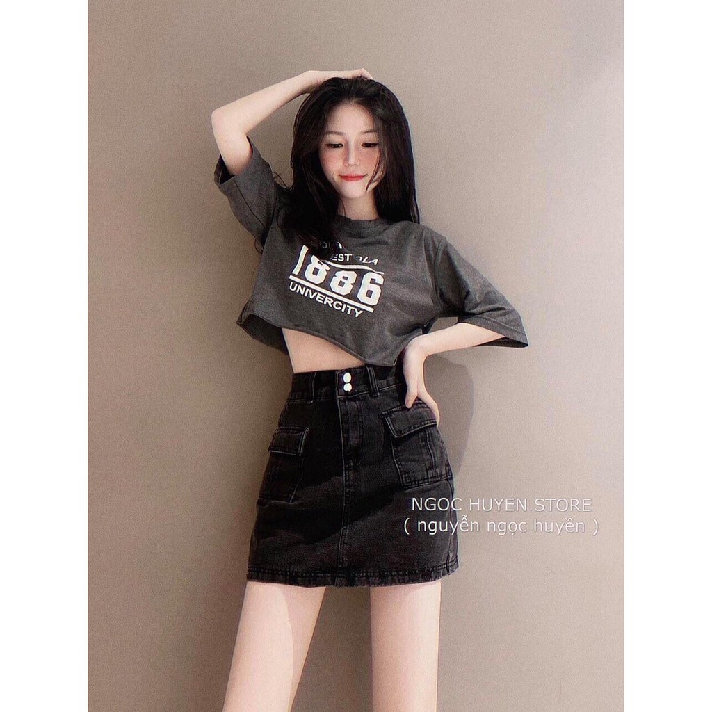 CHÂN VÁY BÒ CHÂN VÁY JEAN NỮ HAIQUANG CHẤT ĐẸP CÁ TÍNH TÚI TRƯỚC HAI MÀU XANH-XÁM | BigBuy360 - bigbuy360.vn