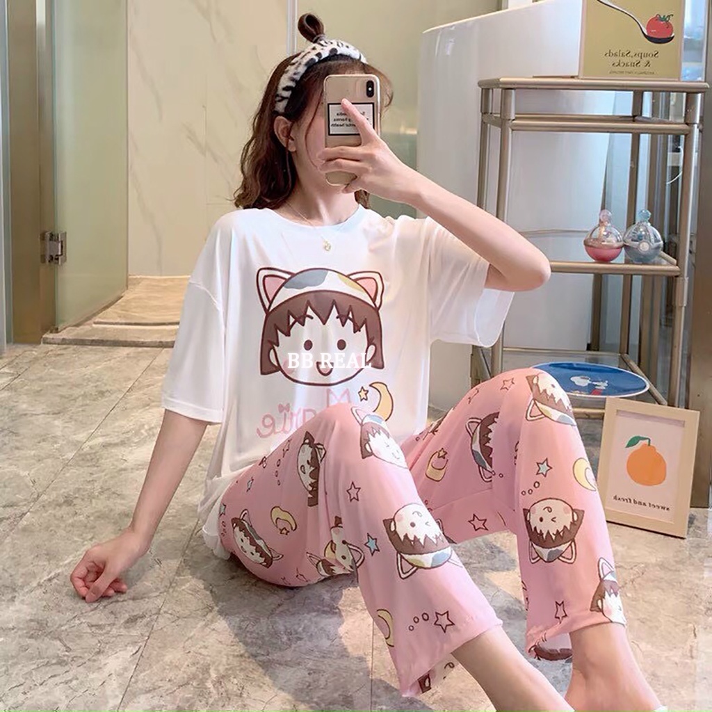 Đồ Bộ Mặc ở Nhà Bộ Đồ Ngủ Nữ Quần Dài Pijama Thun Lạnh Đẹp [CODE 9-12] Freesize Từ 45-60Kg - BB REAL