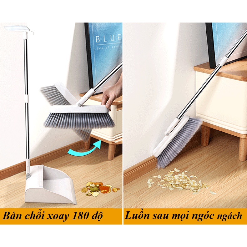 Chổi Quét Nhà Thông Minh 2in1 Chổi Nhựa Kèm Hót Rác Gấp Gọn [XOAY 180, LỌC LÔNG TÓC]