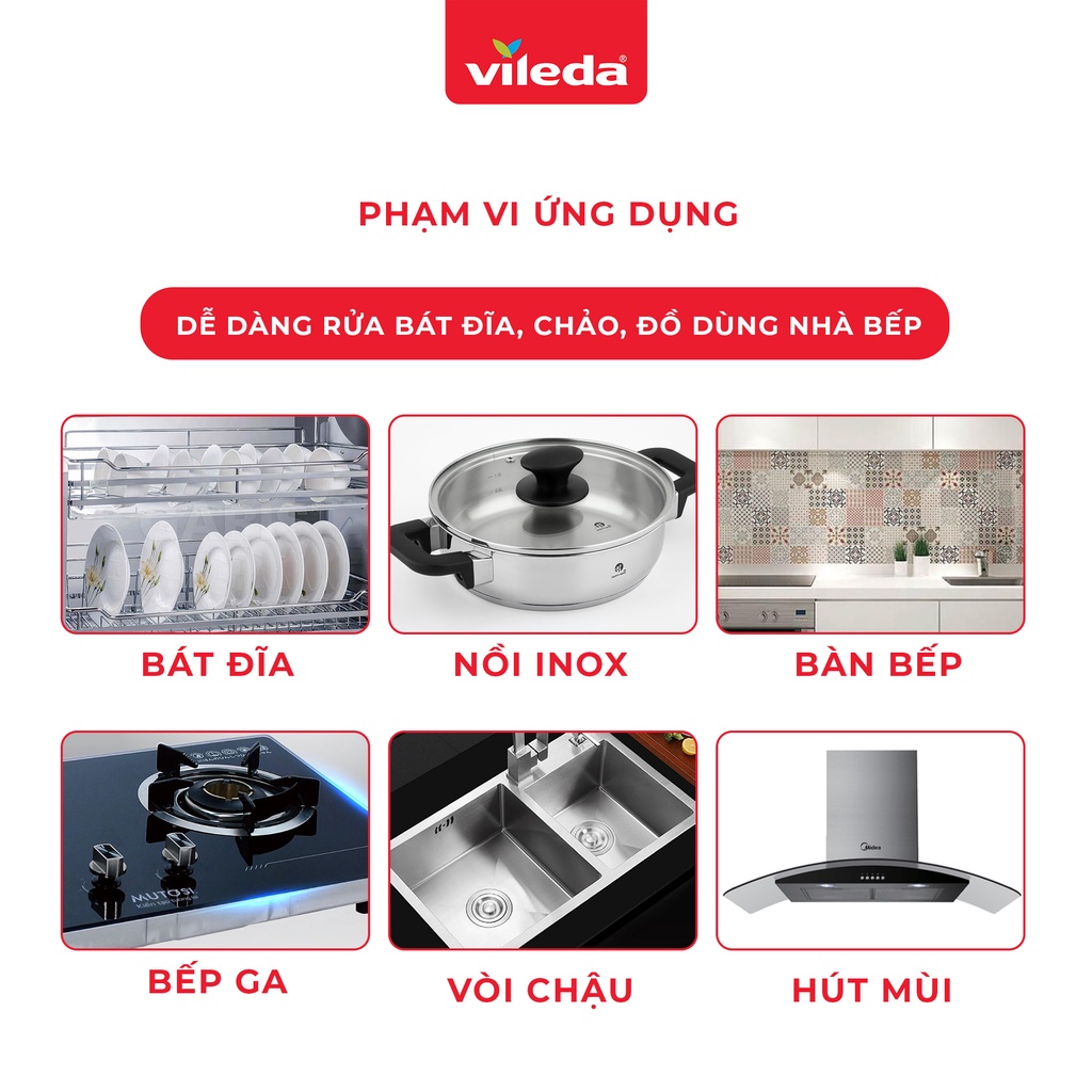 Miếng rửa chén VILEDA chống xước gói 5 miếng bền chắc, kháng khuẩn gây mùi, giữ độ bóng sáng - TSU156167