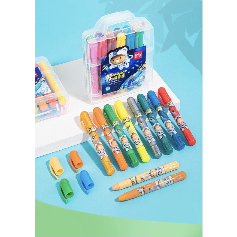 Bút sáp màu Deli kèm hộp nhựa