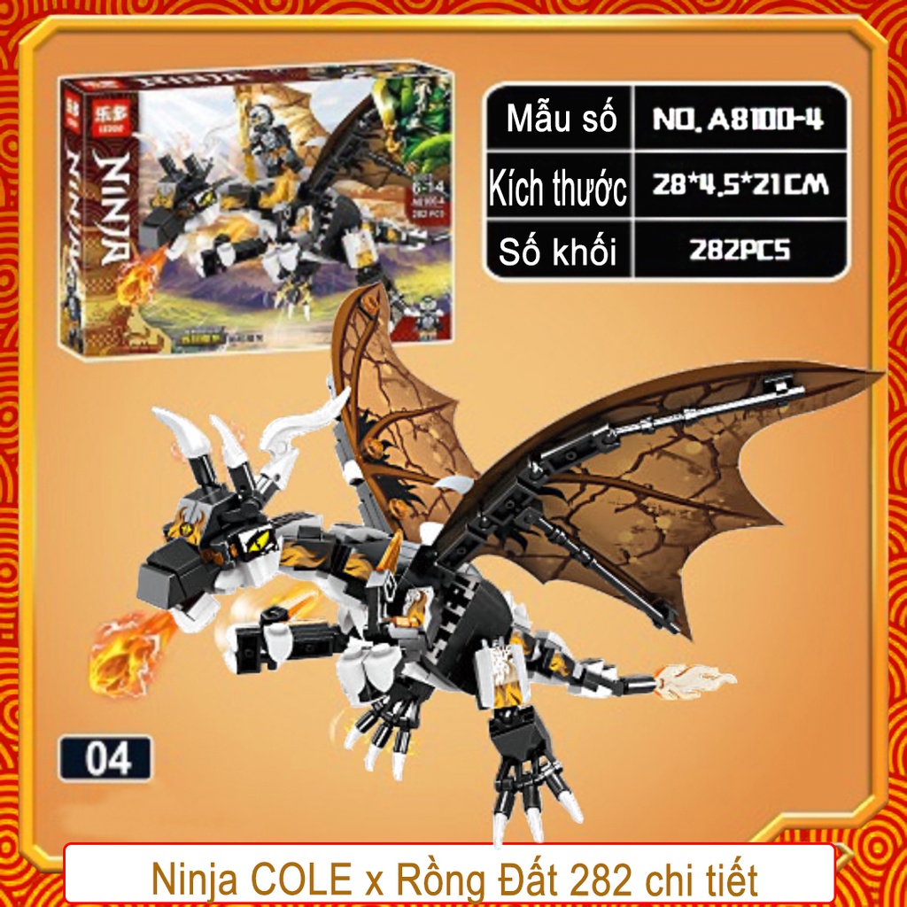 Đồ chơi lắp ráp ninjago rồng nguyên tố cùng chiến binh Ninjago mẫu A8100 kết hợp 4in1 290chi tiết./hộp