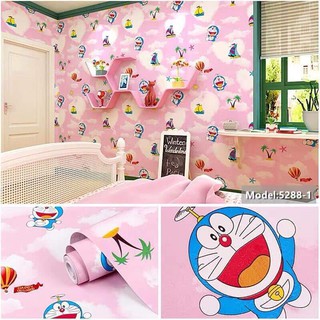 XẢ mua 5 cuộn  tặng 1 cuộn bất kỳ giấy dán tường Doremon Hồng (Có sẵn keo)