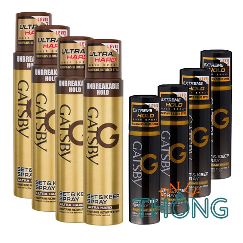 Gôm xịt tạo kiểu tóc GATSBY Extreme Hold 66ml - Keo sịt tóc siêu cứng Ultra Hard 250ml