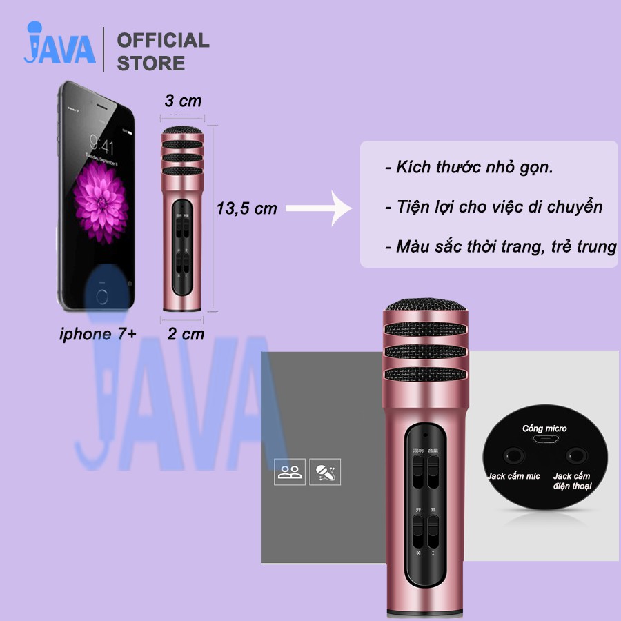 Micro Livestream C7 (Loại 1, đủ phụ kiện) Thu Âm Hát Karaoke Livestream 3 in 1