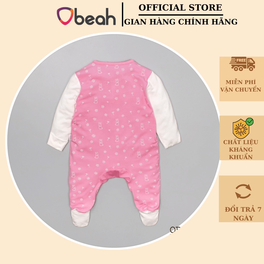 Body liền tất cho bé OBEAH màu hồng phấn in hình size 59 đến 80 cho bé yêu từ 0 đến 18 tháng OB082109