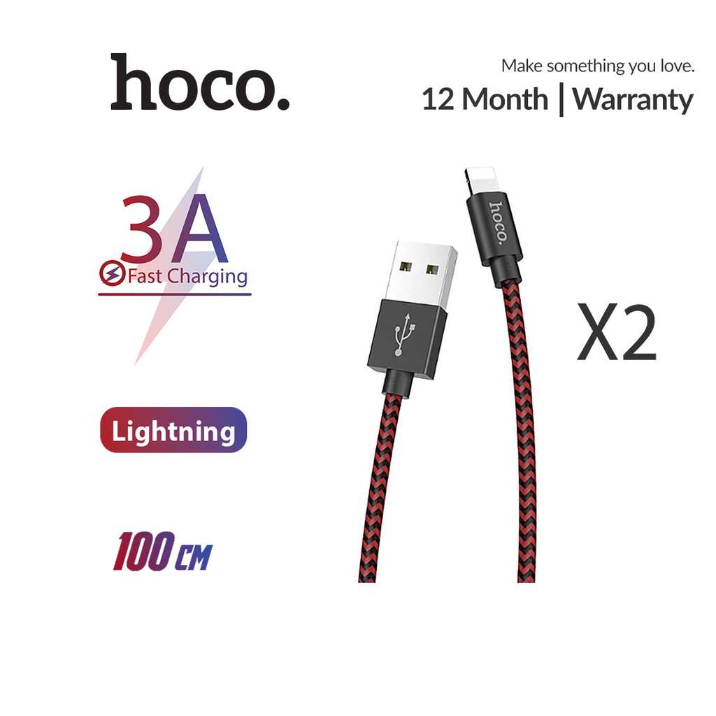 Combo 2 dây cáp Hoco X14 Max Lightning sạc nhanh 3A max dây dài 1m bện dù chống gãy gập bền bỉ dành cho iPhone và iPad