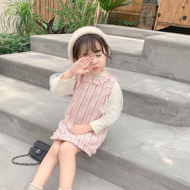 Sét váy dạ hồng cho bé