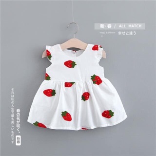 Váy cánh tiên thêu hoạ tiết dâu Tây cho bé gái hàng quảng châu