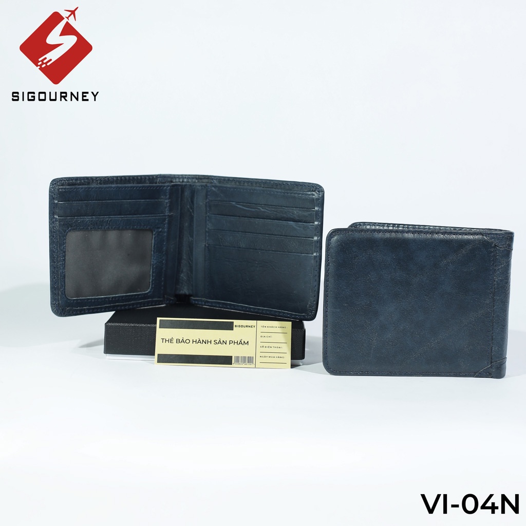 Bóp nam da bò bụi bặm Sigourney VI-04N màu xanh đậm