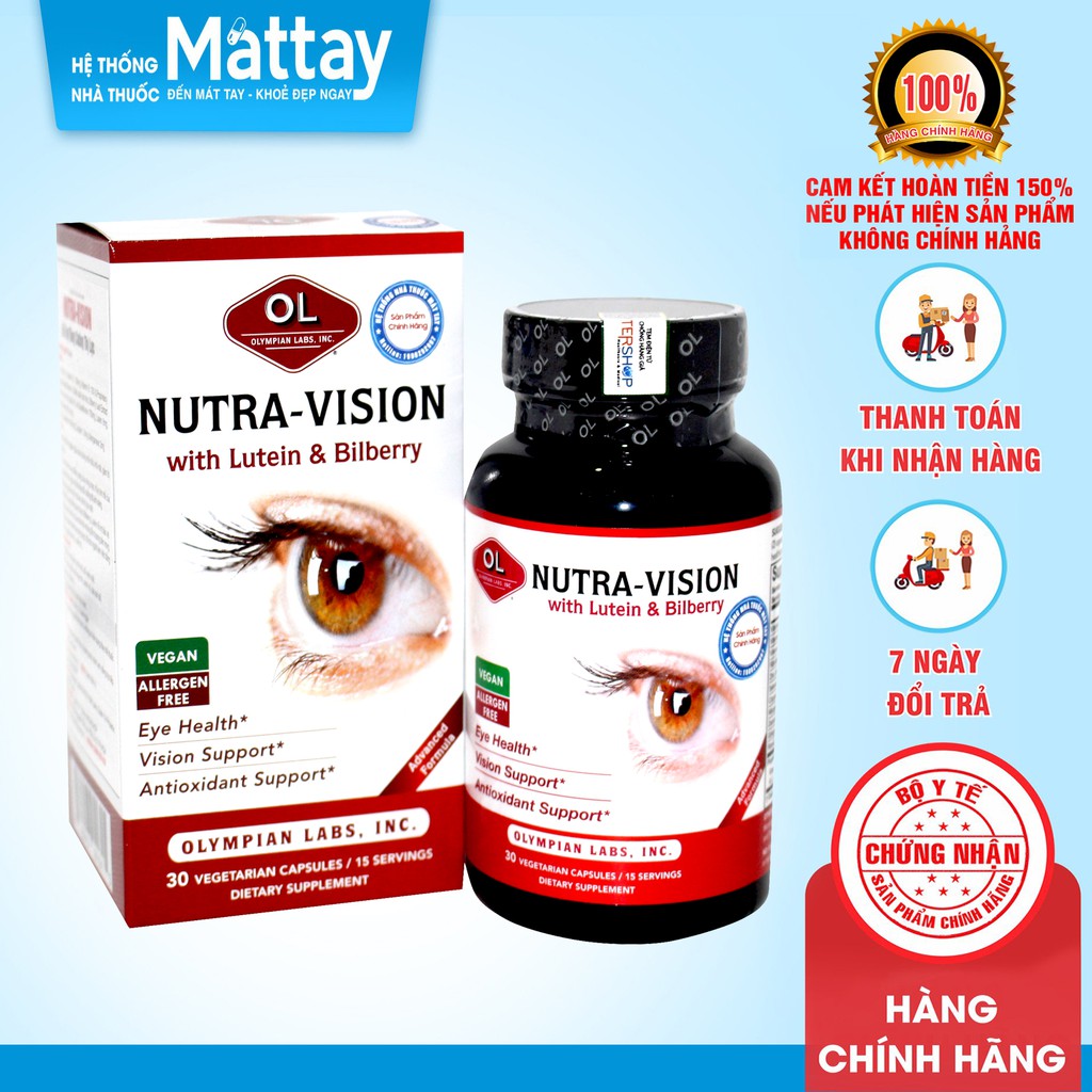 Viên Uống Bổ Mắt, Tăng Lưu Thông Máu Và Kéo Dài Thị Lực - Nutra Vision - Hộp 30 Viên