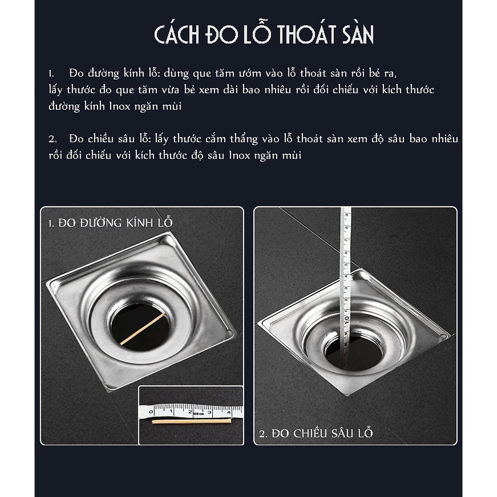 Ngăn Mùi Thoát Sàn Nhà Tắm - INOX 304 - Chống Mùi Hôi Ngăn Vi Khuẩn Trào Ngược Lên - Chặn Mùi Hôi Cống