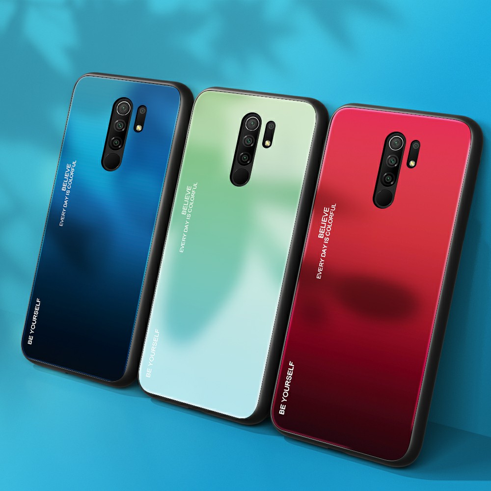 Ốp lưng Xiaomi Redmi 9 mặt lưng kính thời trang đa sắc cao cấp