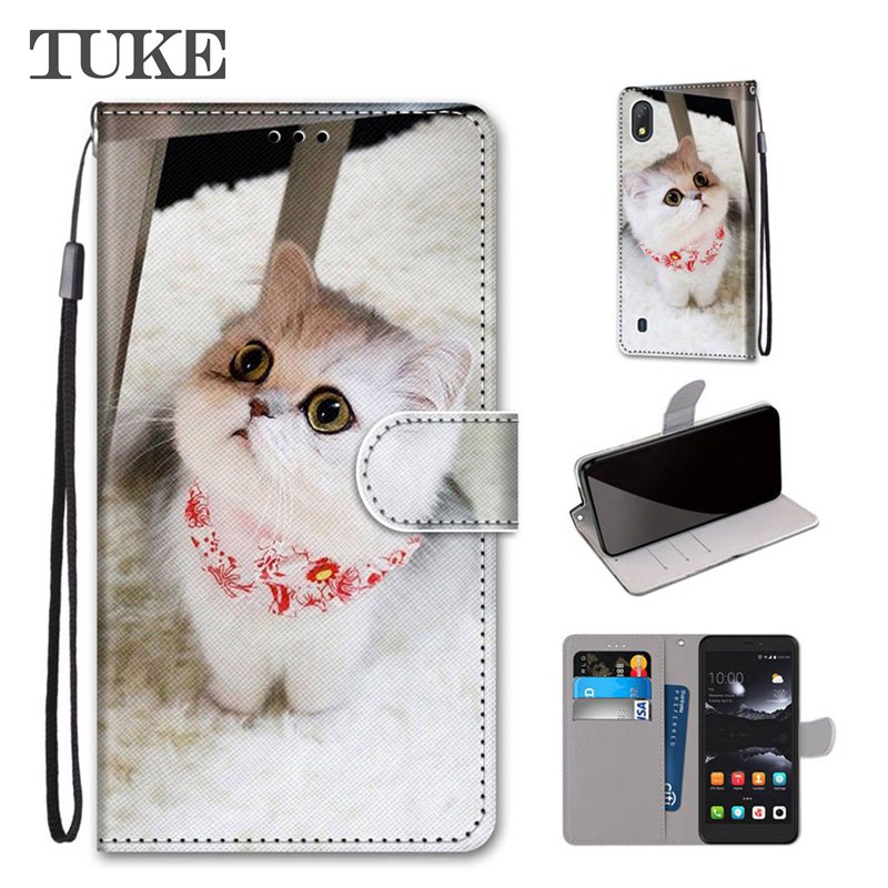 TUKE PU Flip Leather With Card Holder Wallet Cover For ZTE Blade V9  Lovely Cool Painted Phone Cases