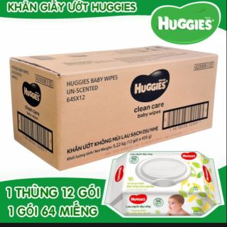 1 thùng 12 gói khăn ướt Huggies 64 tờ/1 gói không mùi