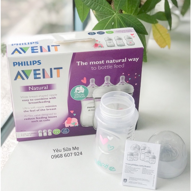 Bình sữa avent natural 260ml cho bé họa tiết xinh xắn