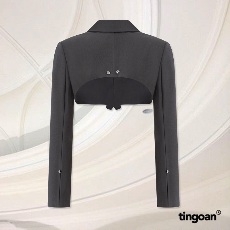 TINGOAN® - Áo khoác vest crop ngắn khoét lưng xám SAD MOOD VEST/GR