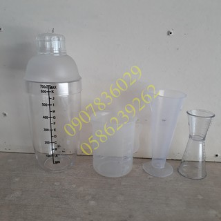 Combo 4 dụng cụ đong quầy pha chế cà phê, barista - Bình lắc 700ml vạch chia in đậm