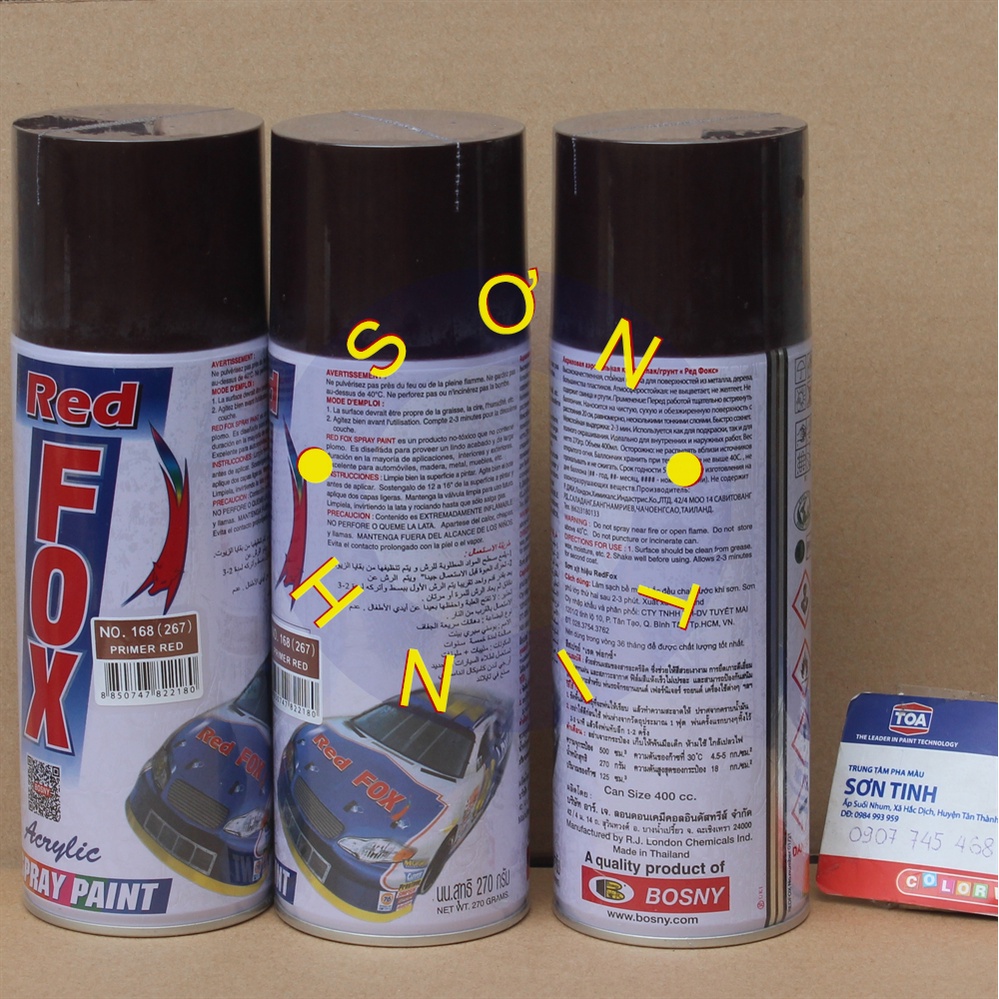 Sơn xịt RED FOX Thái Lan màu chống rỉ đỏ mờ PRIMER RED  267 (No. 168) - 1 chai
