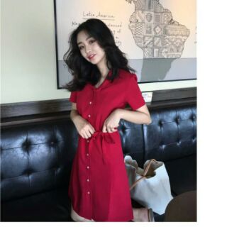 (Thanh lý nghỉ bán) Váy cúc dài màu đỏ