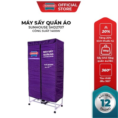 Máy sấy quần áo SUNHOUSE SHD2707 - Sấy khô tĩnh học, giảm nhăn, bảo vệ quần áo - Bảo hành 12 tháng
