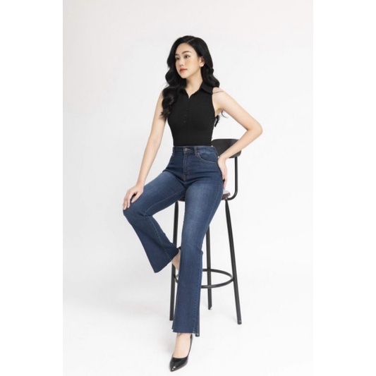 Quần jean nữ xuất khẩu cao cấp, jeans nữ ống xõa gấu lai, vải co giãn tốt