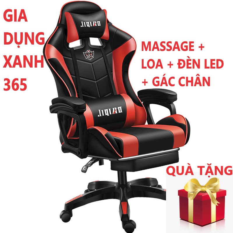 Ghế gaming ghế chơi game có massage có đèn led, loa, có gác chân, chân inox chắc chắn - ghế học tập, làm việc, chơi game