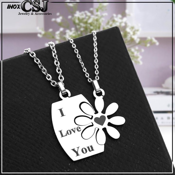 DÂY CHUYỀN INOX CẶP ĐÔI MẢNH GHÉP HÌNH BÔNG HOA MC254