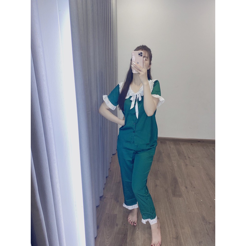 Bộ Đồ Pijama Mặc Nhà - Bộ Lụa Satin Cộc Tay Quần Dài Họa Tiết Cao Cấp [Kèm Hình ảnh Thật ] | BigBuy360 - bigbuy360.vn