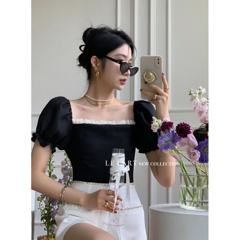 Áo Kiểu Tay Phồng Phối Ren Thời Trang Mùa Hè Xinh Xắn Cho Nữ
