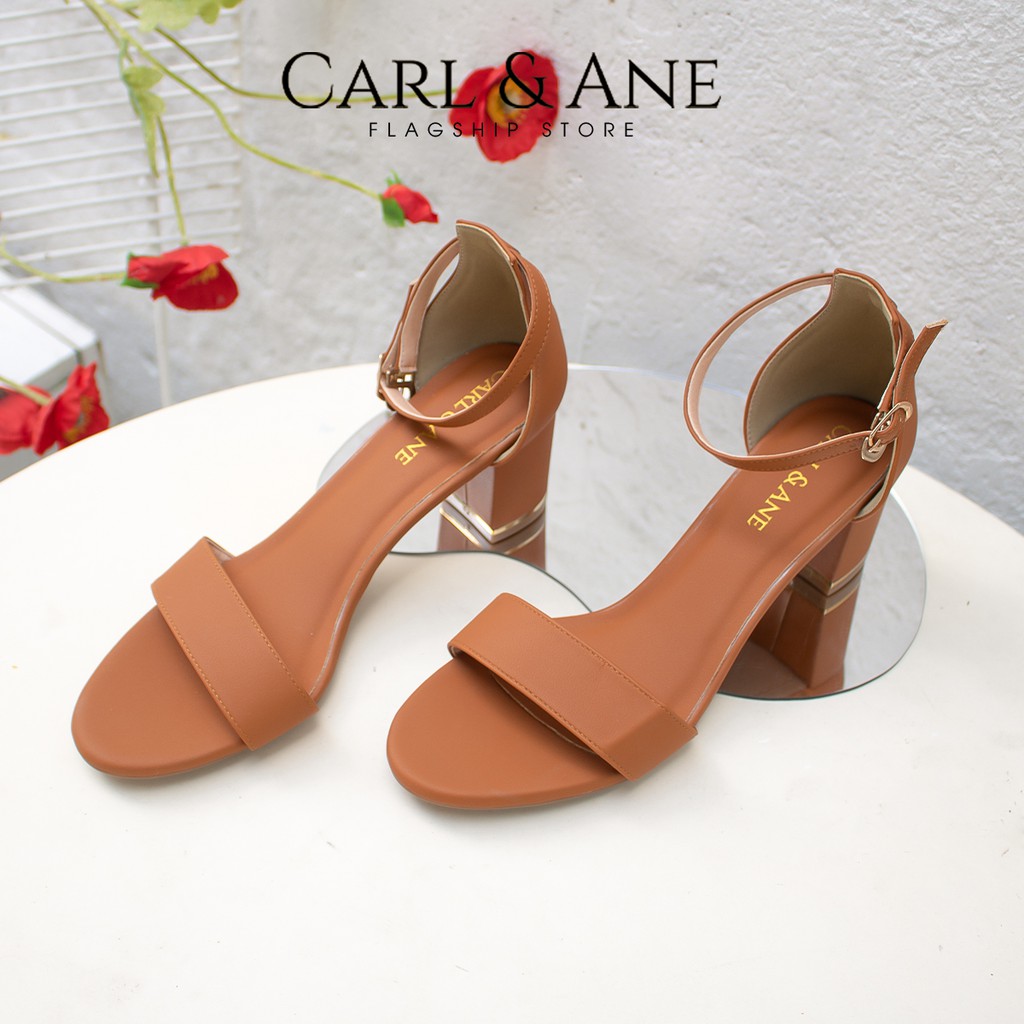 Giày sandal cao gót thời trang Erosska mũi hở bít gót phối quai ngang 7 cm màu đen CS008