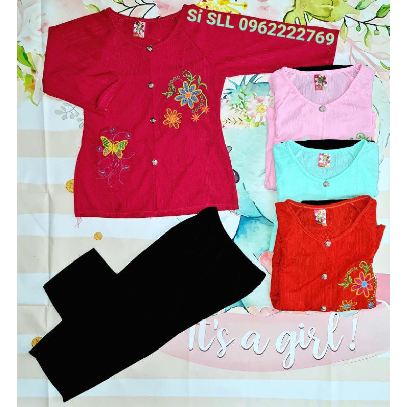 16-32kg Set Bộ Bà Ba Thun Gân Nút Giả Giá Rẻ Cho Bé Gái