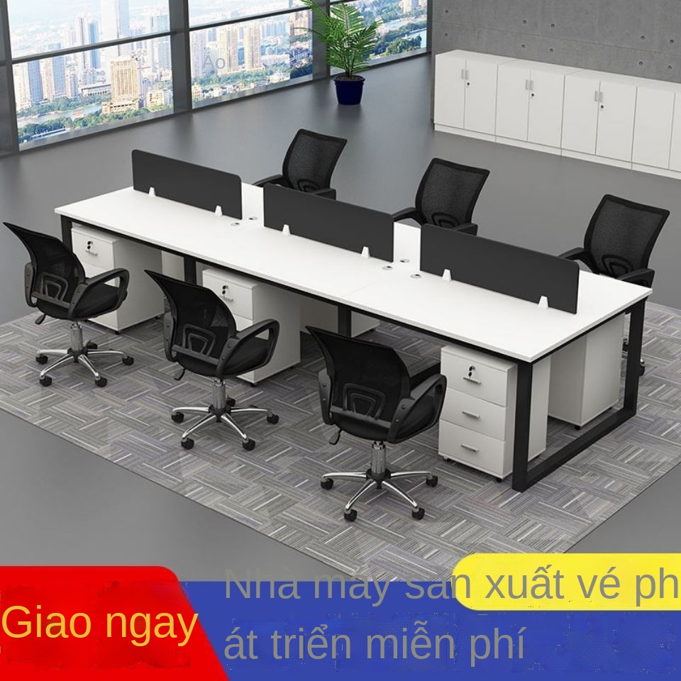 Bàn ghế nhân viên kết hợp bàn ghế / màn chiếu làm việc Bàn máy tính văn phòng lắp ráp đơn giản, hiện đại 4 người ngồi đố