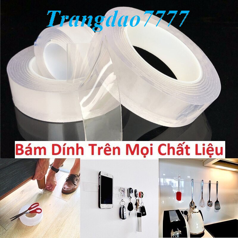 Dài 3m Dầy 2mm Băng Keo 2 Mặt Trong Suốt Chất Liệu Silicon Nano Magic Double Sided Sticking Dán Dính Siêu Chắc Băng Keo