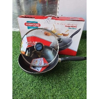 Chảo sâu lòng chống dính có nắp kính đậy Sunhouse 26cm