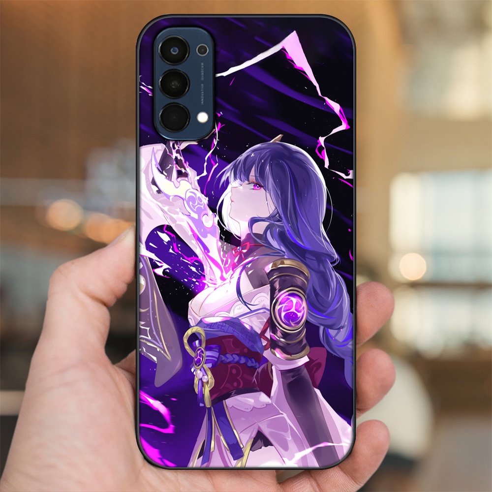 Ốp lưng Oppo Reno 4 viền đen in hình Raiden Shogun Genshin Impact