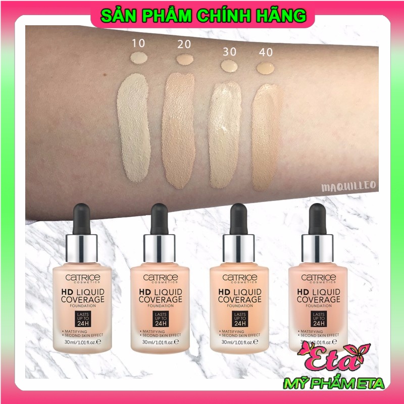 Kem nền CATRICE HD 24H LIQUID Coverage Foundation kiềm dầu trắng hồng tự nhiên